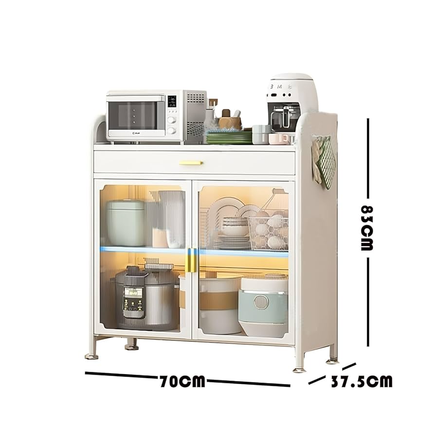 ホワイト ガラス扉 レンジボード レンジ台 ガラス扉 スライド2段 グロスホワイト 完成品 幅70cm